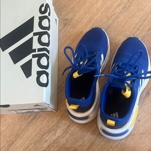 Adidas Blue and Yellow Sneakers with Sporty Design tie laces